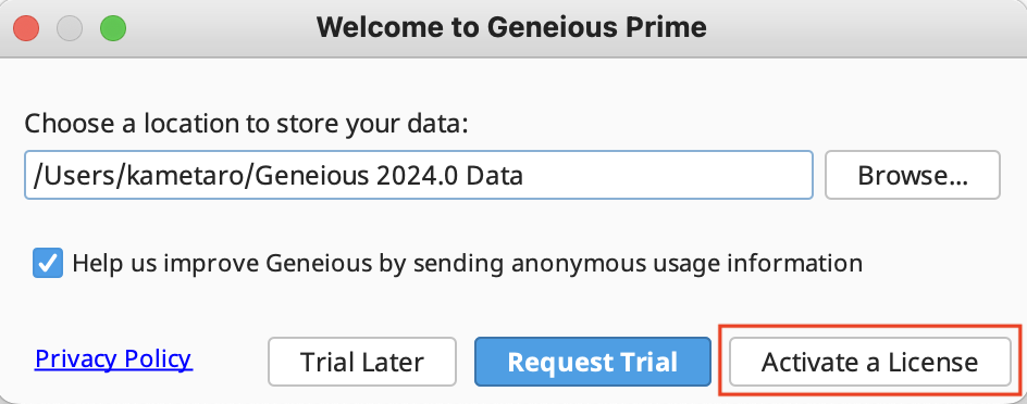 Geneious_Choose an Activation Methodダイアログ