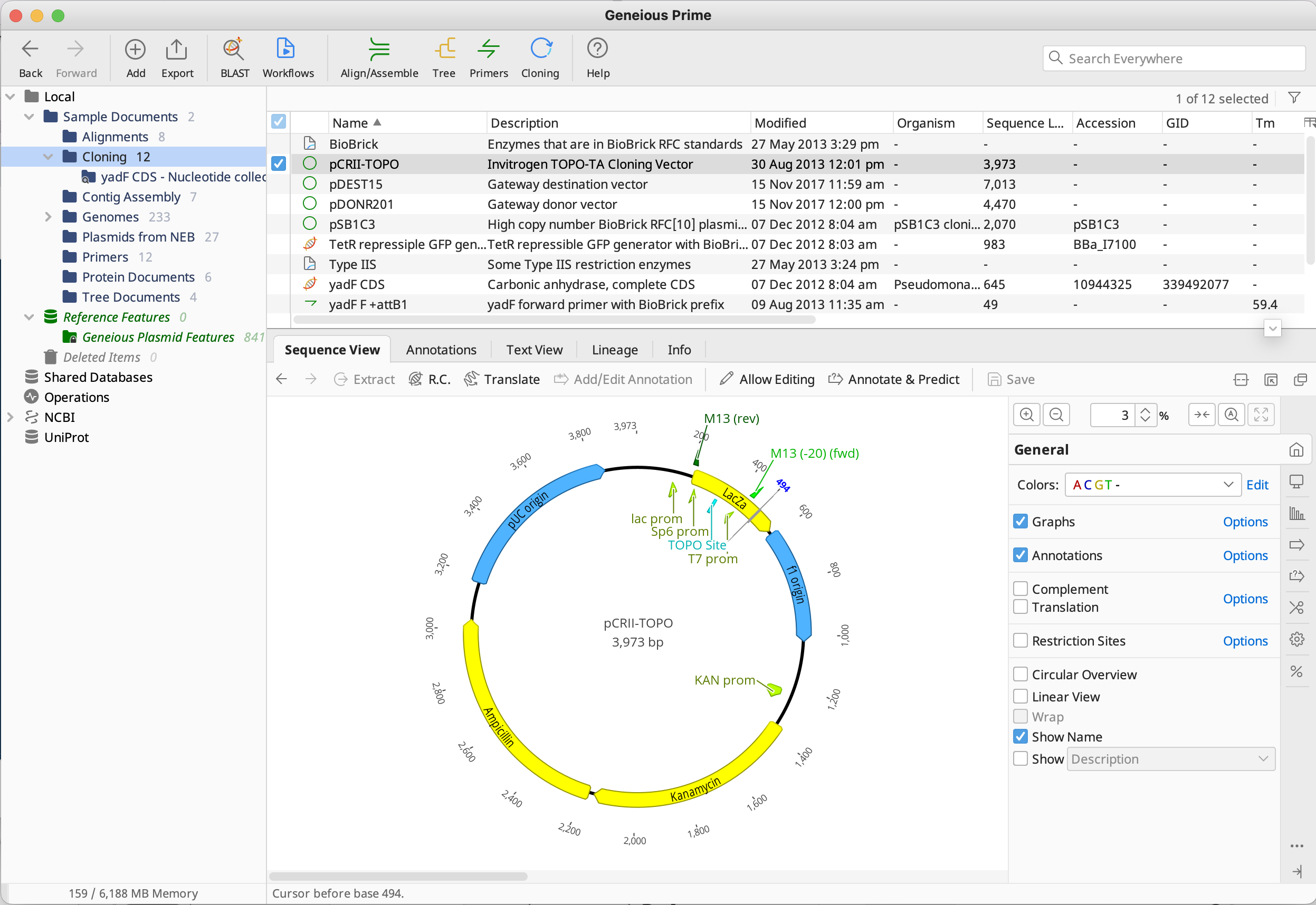 Geneious Prime_ドキュメントテーブル