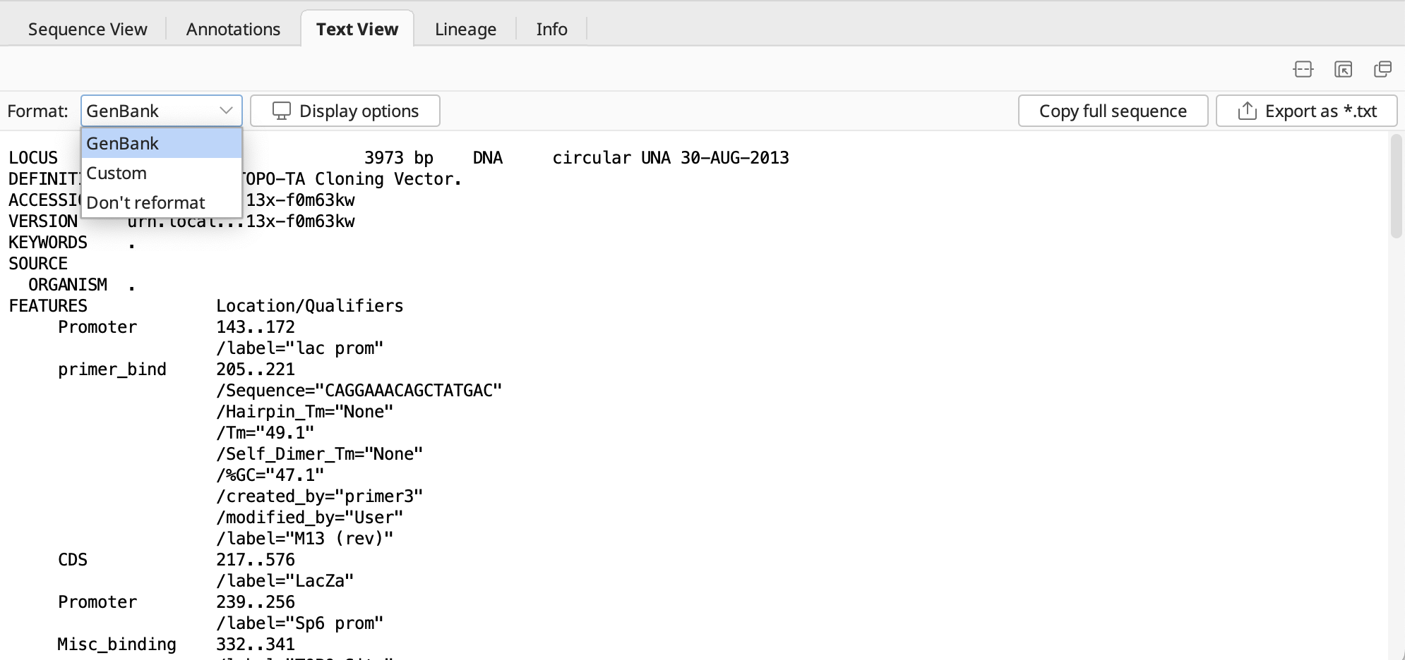 Geneious Prime_ドキュメントビューア_Text View