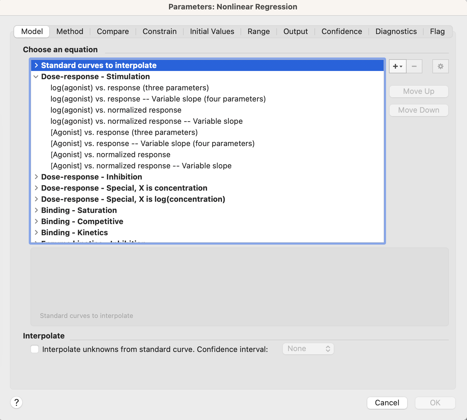 GraphPad Prism_非線形回帰チュートリアル_パラメータ:非線形回帰_モデルタブ
