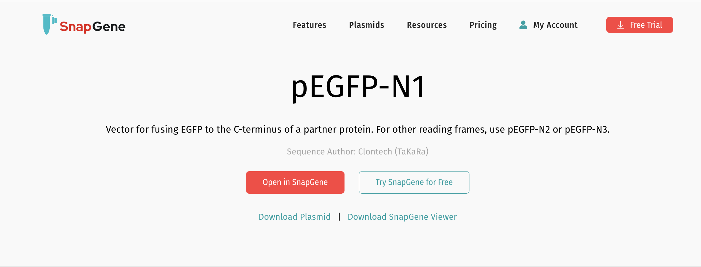 SnapGene_プラスミドマップの表示_プラスミドファイル_pEGFP-N1.dna