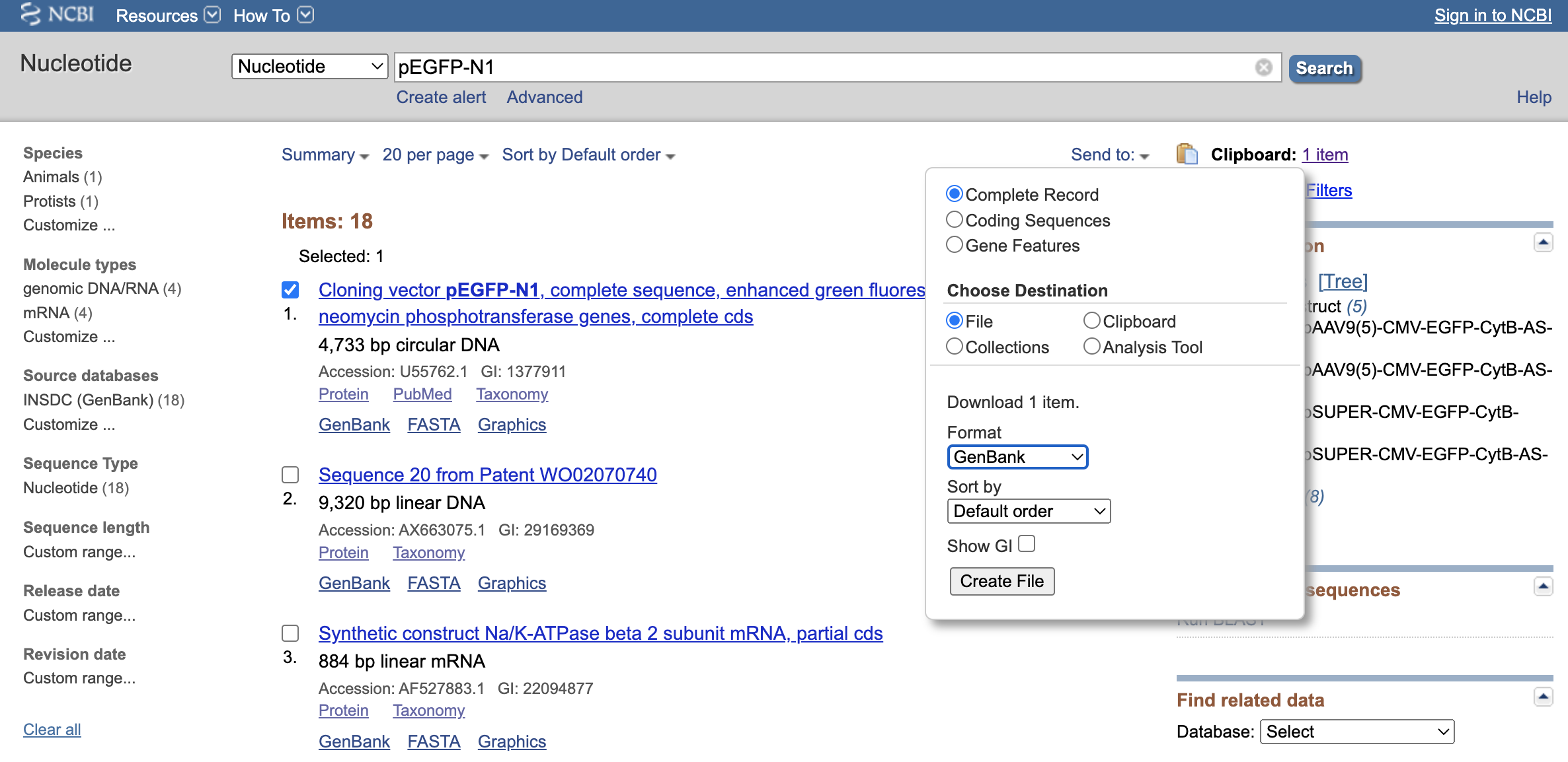 SnapGene_プラスミドマップの表示_NCBI_NXBI_pEGFP-N1