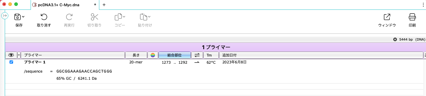 SnapGene_基本操作_プライマーの確認